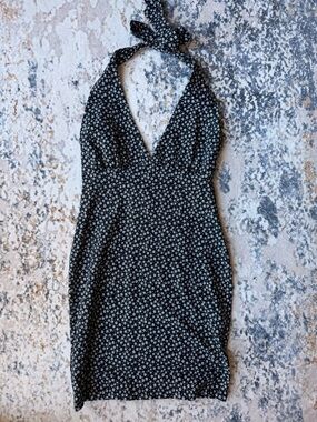 Black Floral Halter Midi Dress